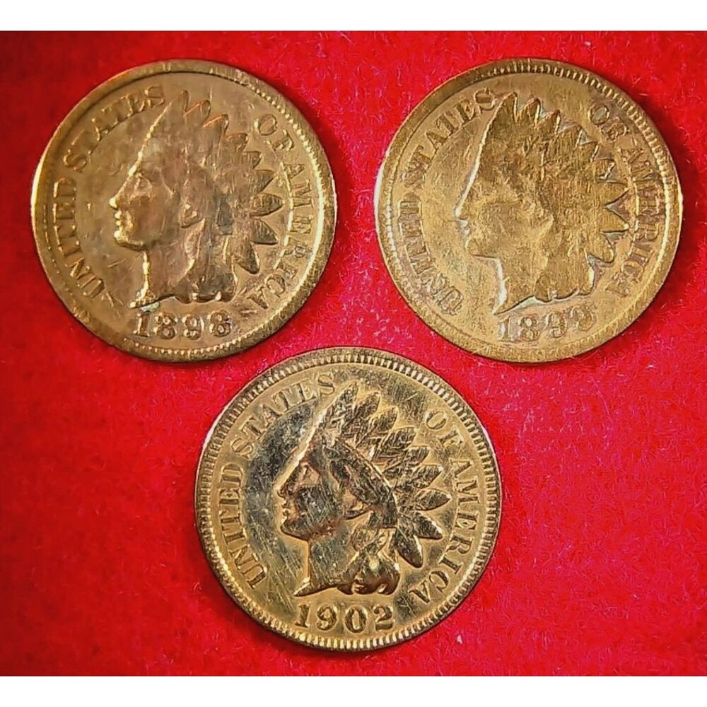 Indian Head Cent 3 Coins 1898, 1899, and 1902 Very Fine